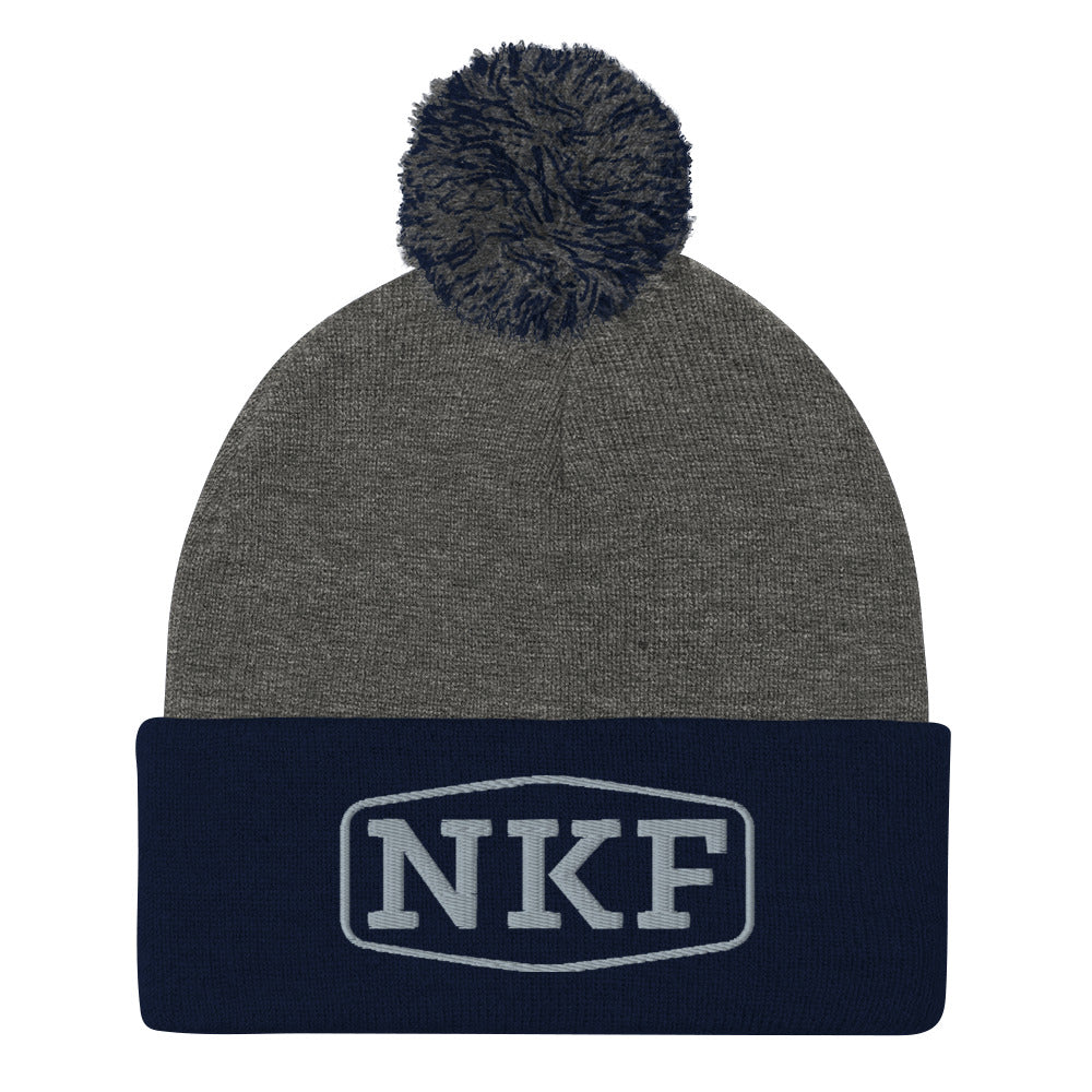 NKF Pom-Pom Beanie with Grey Embroidery