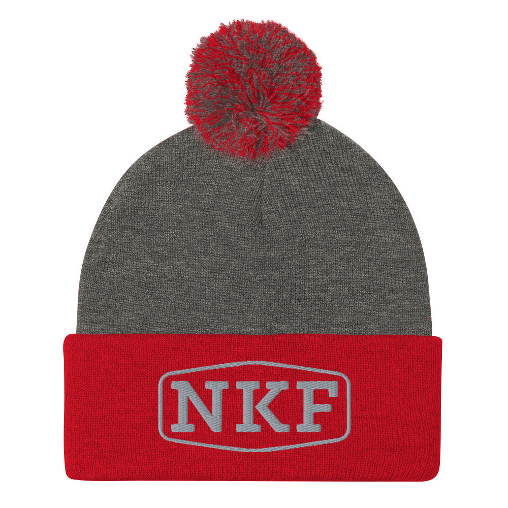 NKF Pom-Pom Beanie with Grey Embroidery