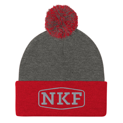 NKF Pom-Pom Beanie with Grey Embroidery