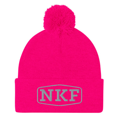 NKF Pom-Pom Beanie with Grey Embroidery