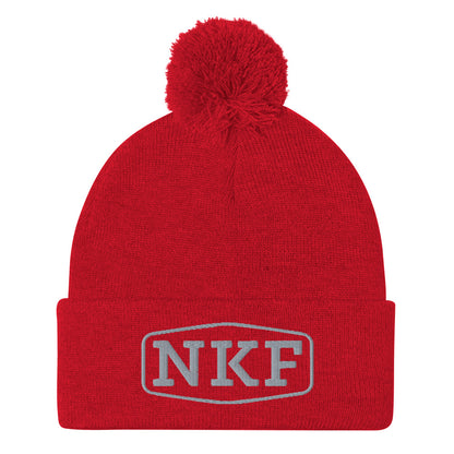 NKF Pom-Pom Beanie with Grey Embroidery