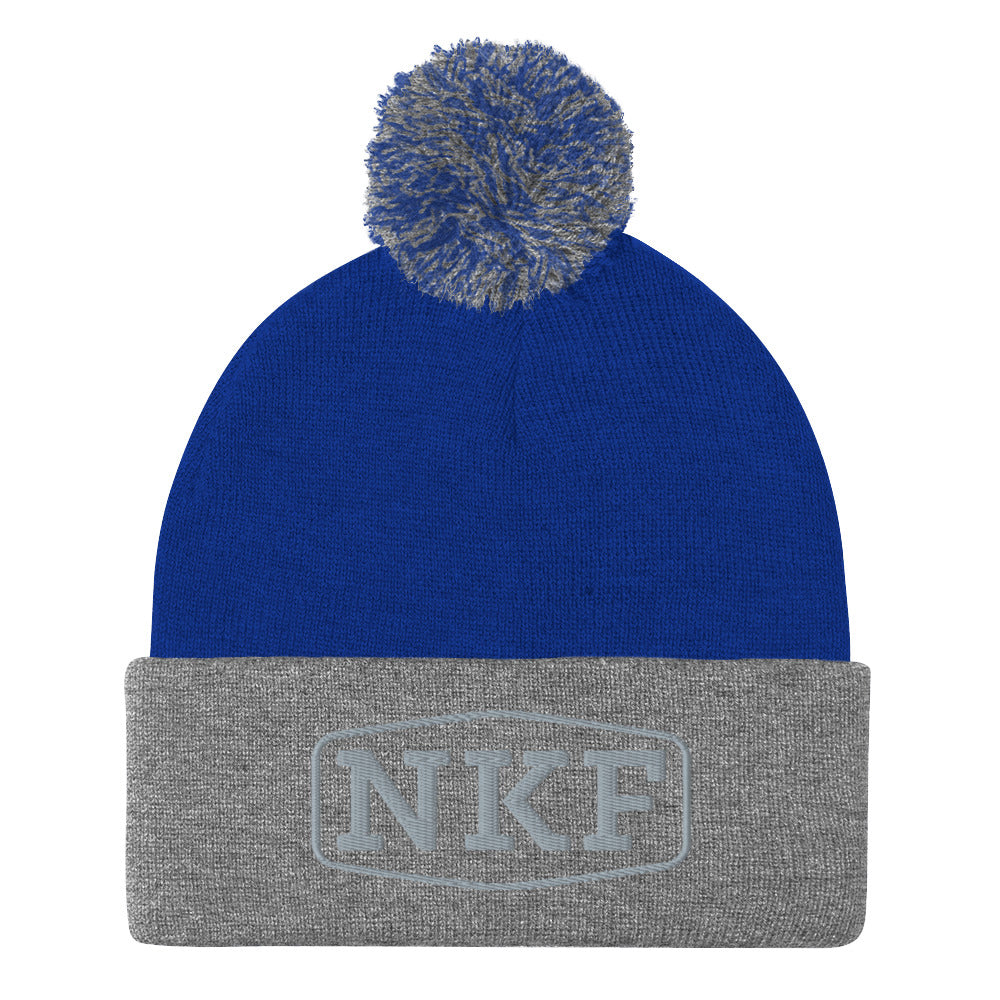 NKF Pom-Pom Beanie with Grey Embroidery