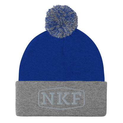 NKF Pom-Pom Beanie with Grey Embroidery